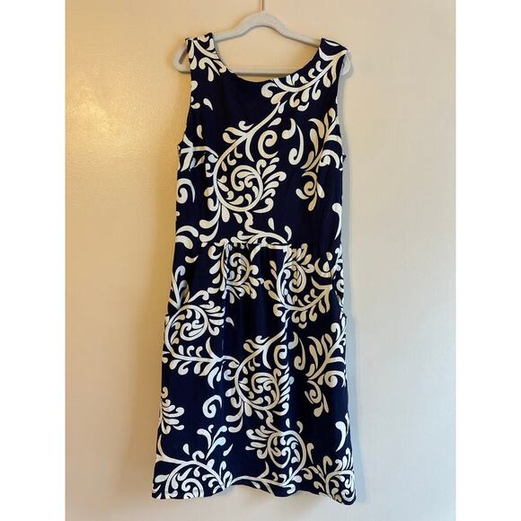 J.McLaughlin Catalina Cloth Navy/White Floral Damask Sleeveless Shift Dress Sz 2 - Picture 1 of 6